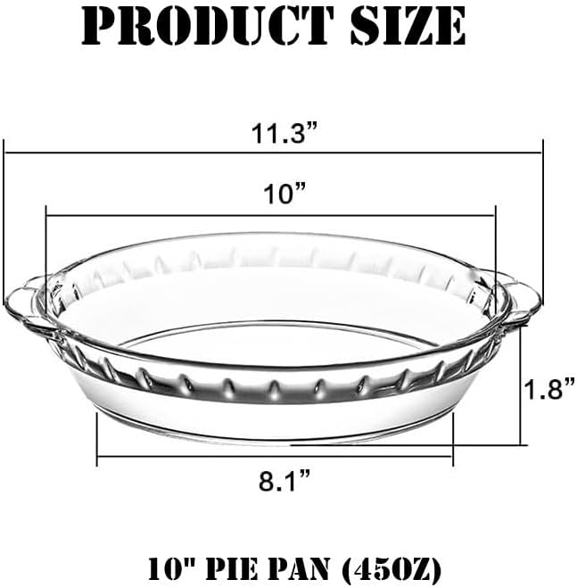 10" Glass Pie Plates - 2 Pack Deep Pie Pan for Baking, Glass Baking Dish Set with Handles for Baking and Serving, Non-stick & Dishwasher Safe