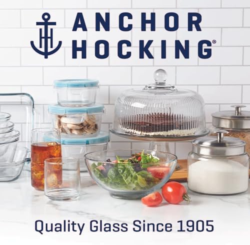Anchor Hocking 2 Cup Glass Storage Containers with Lids, Set of 4 Glass Food Storage Containers with Blueberry SnugFit Lids
