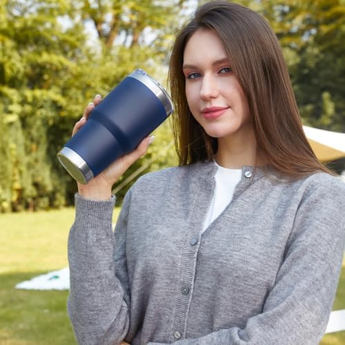 MEWAY 30oz Insulated Tumbler With Lids and Straws,Stainless Steel Double Vacuum Coffee Tumbler Cup, Brush, Durable Powder Coated Coffee Cup for Cold & Hot Drinks, Office, Travel(Navy,12 PACK)