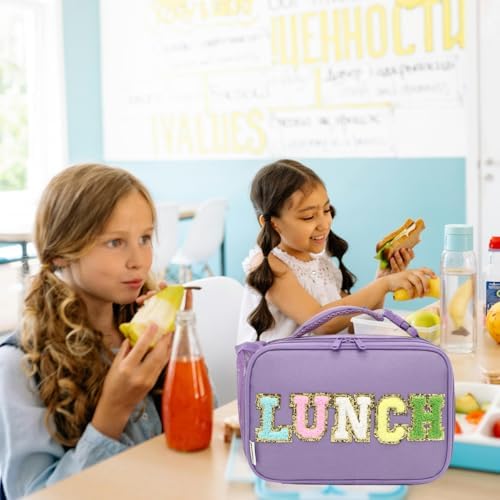 GYEUKHAM Insulated Lunch Box for School, Thermal Reusable Durable Freezable Lunch Bags for Kids Boys Girls Men Women - Small Soft Cooler Portable Lunch Tote Kit for Work Picnic Travel,Purple Alphabet