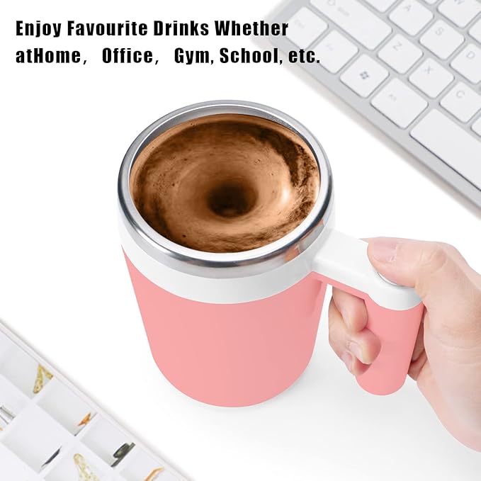 Self Stirring Mug,Rechargeable Auto Magnetic Coffee Mug with 2Pc Stir Bar,Waterproof Automatic Mixing Cup for Milk/Cocoa at Office/Kitchen/Travel 14oz Best Gift - Pink