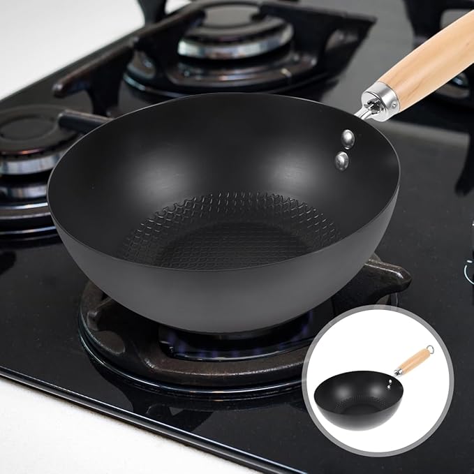 Cabilock Small Iron Pot Japanese Style Mini Wok 8 Inch Flat Bottom Cast Iron Pan for Single Serving Cooking Compatible with Induction Gas Electric Stoves