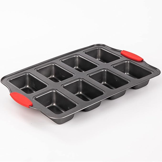 2 Packs 8 Cavity Non-Stock Mini Loaf Pan with Silicone Handle, Mini Bread Loaf Baking Pan Mini Brownie Pan Cheesecake Mould Rectangular Bar