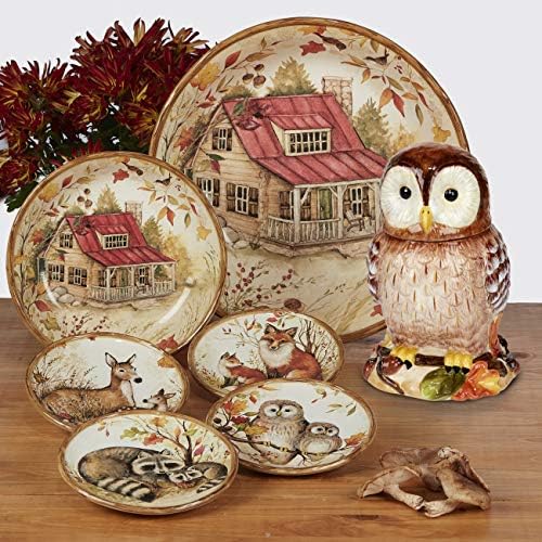Pine Forest 16 oz. Woodland Ceramic Mugs, Set of 4 – Autumn Wildlife Coffee Cups with Fox, Owl, Deer & Raccoon – Great for Hot Chocolate, Tea, Pumpkin Spice, Fall Gifts, and Cozy Cabin Vibes