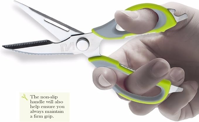 Multifunction Kitchen Food Scissors, Detachable Stainless Steel Heavy Duty Culinary Scissors, 7-in-1 Household Shears with Magnetic Holder, for Cut Poultry Meat Bone Vegetables Fruit (black green)