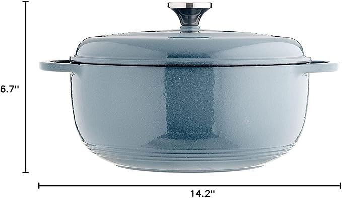 Lodge Essential Enamel Cast Iron Dutch Oven with Lid - Oven-Safe Enamel Cookware up to 500° F - Heat-Retaining Braising & Roasting Pot - Non-Toxic Cookware - 7.5 Quart, Storm Blue