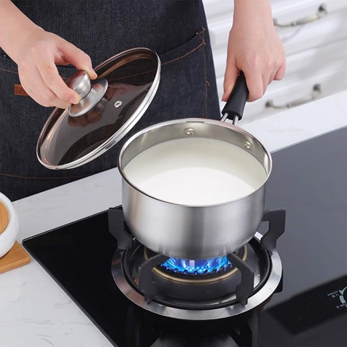 P&P CHEF 2 Quart Saucepan Small Pot, Stainless Steel Saucepan with Lid, Small Sauce Pan for Home Kitchen Restaurant Cooking, Visible Glass lid & Bakelite Heat-Proof Handles,Dishwasher Safe, 1 Pc