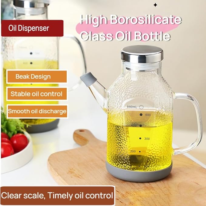 High Borosilicate Glass Oil Bottle-Olive Oil Dispenser for Kitchen-Soy Sauce and Vinegar Dispenser Bottle- Cooking Container Cruet-Oil Dispensing Bottles (Raindrops, Small/550ml)
