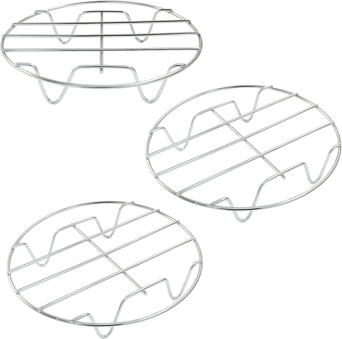 3 Pcs Air Fryer Rack Set, 15cm/5.9 Inch Multi-Purpose Stainless Steel Cooking Steaming Cooling Racks with Stand Holder for Air Fryer, Pressure Cooker, and Cooker Canning