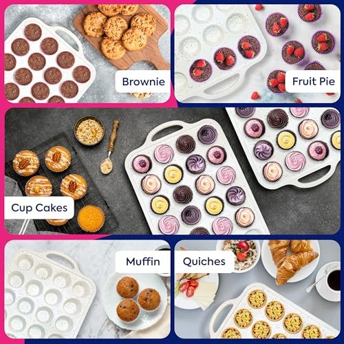 RICCLE 2 Pack Silicone Mini Muffin Pan with Metal Frame, Mini Cupcake Pans