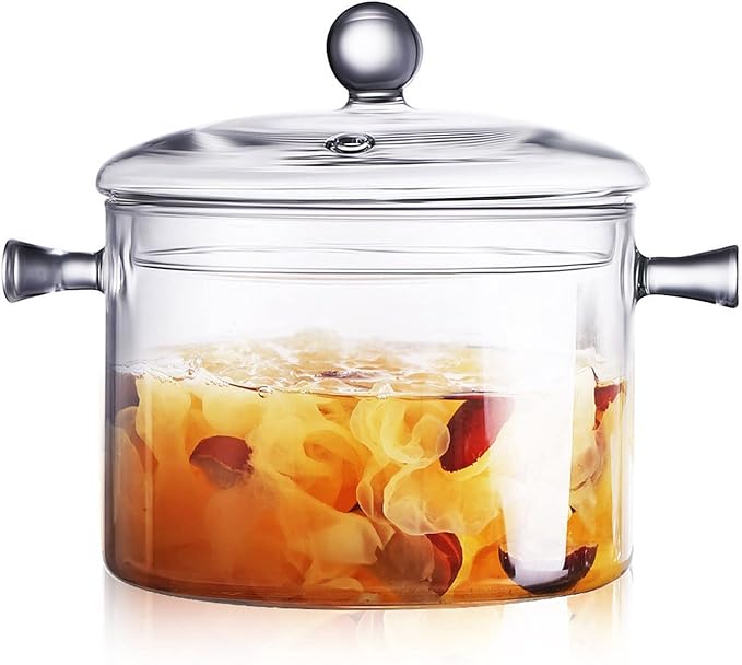 Clear Glass Simmer Pot for Stove Potpourri Cooking Saucepan with Cover Cookware Set Heat-Resistant Stovetop Pot And Pan with Lid, Soup, Milk, Baby Food,Fruit and Spices 1.5L/ 50 FL OZ