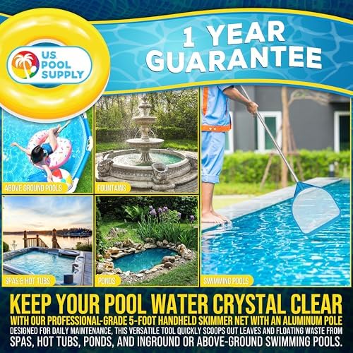 U.S. Pool Supply Pool and Spa Skimmer Net with Pole, Handheld Fine Mesh