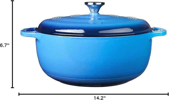 Lodge Essential Enamel Cast Iron Dutch Oven with Lid - Oven-Safe Enamel Cookware up to 500° F - Heat-Retaining Braising & Roasting Pot - Non-Toxic Cookware - 7.5 Quart, Carribean Blue