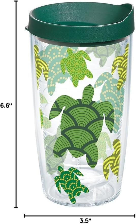 Tervis Turtle Pattern Made in USA Double Walled Insulated Tumbler Cup Keeps Drinks Cold & Hot, 16oz, Classic