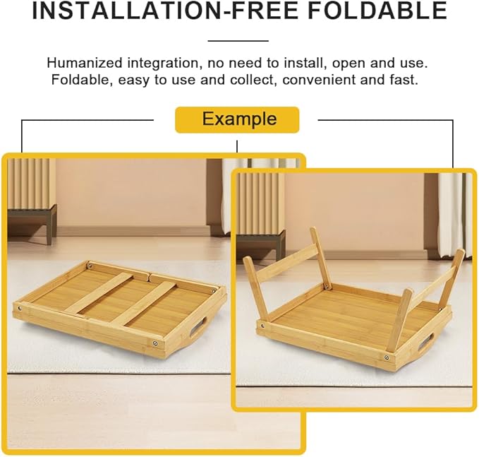 Bamboo Bed Tray Table with Folding Legs Set of 2 Foldable Breakfast Tray Portable Serving Table Laptop Snack Drawing Breakfast Trays for Bed (Set of 2)