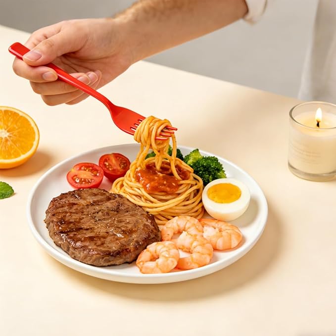 200 Count Red Plastic Silverware, Heavy Weight Plastic Forks Spoons Disposable Utensils Cutlery Set for Wedding Party Supplies Everyday Use