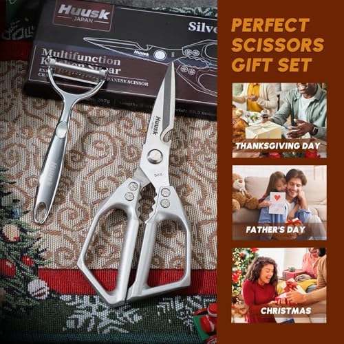 Huusk Kitchen Scissors and Vegetable Peeler Set, Japanese Stainless Steel