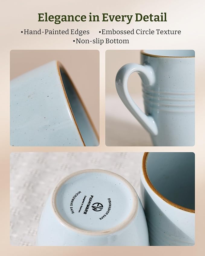 famiware Jupiter Coffee Mugs Set of 4, 13 oz Coffee Mug, Microwave and Dishwasher Safe, Coffee Cups with Handle for Coffee, Tea, Cocoa, Milk, Light Blue