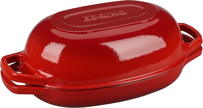 Enameled Cast Iron Oval Dutch Oven Pot with Lid, Dutch Oven for Sourdough Bread Baking, Bread Oven, Bread Dutch Oven, Oval Bread Pan, 5qt, Red