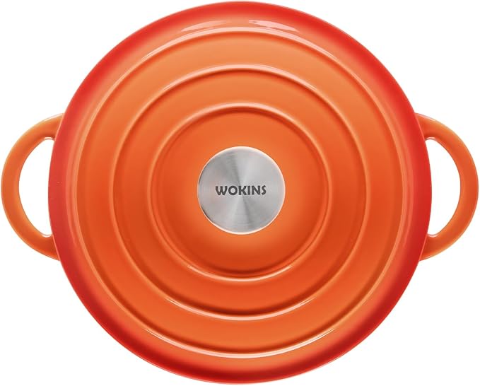 4QT Enameled Cast Iron Dutch Oven Pot with Lid,Heavy-Duty Cookware for Sourdough Bread Baking,Braising,Stews,Roasting,Oven Safe up to 500°F,orange
