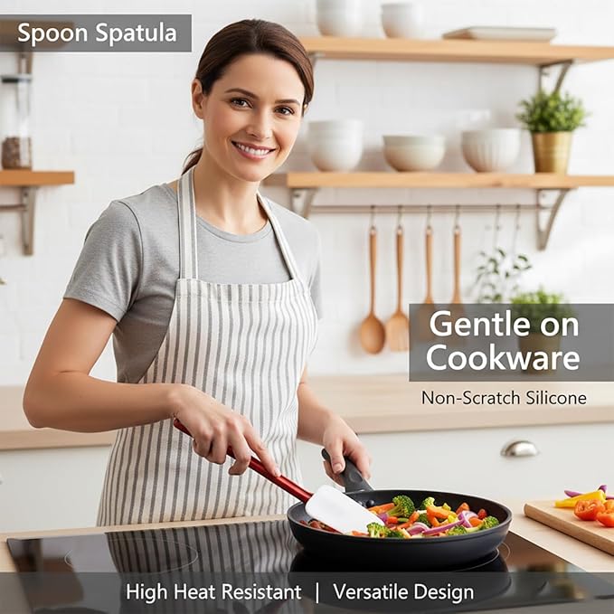 Commercial Spoonula Rubber Spatula Set, High Heat Spatula Spoon 16 Inches, Commercial Spatula for Cooking, Rubber Spatula Set Resistant to 500℉ (1 Scrapers+1 Spoonula 16"/L)