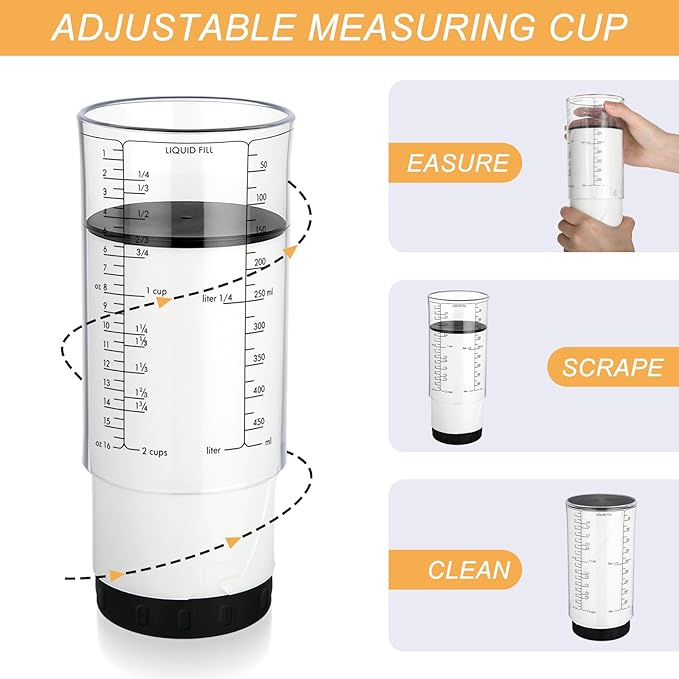 6 Pcs Adjustable Measuring Cup Set Include 2 Cup Measuring Cups 5 Pcs Measuring Spoons for Liquid Dry Semi-solid Ingredients, Metric Standard Units, Space-saving Kitchen Baking Tool