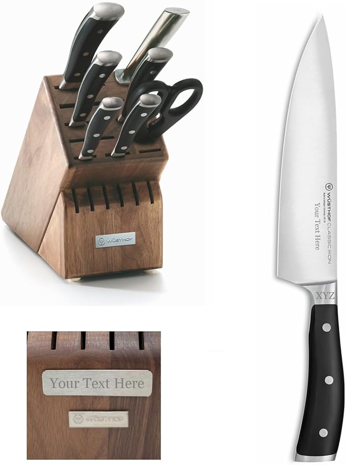 Wüsthof Classic IKON Knife Acacia Block Set, Custom Engraved, Personalized