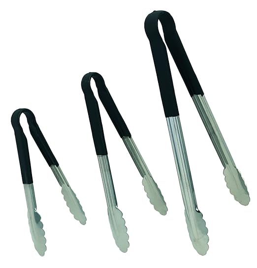 Update International TOPP-12 Stainless Steel Black Spring Tongs 12", PVC Which Does Not Include DEHP (di-Ethyl Hexyl Phthalate)