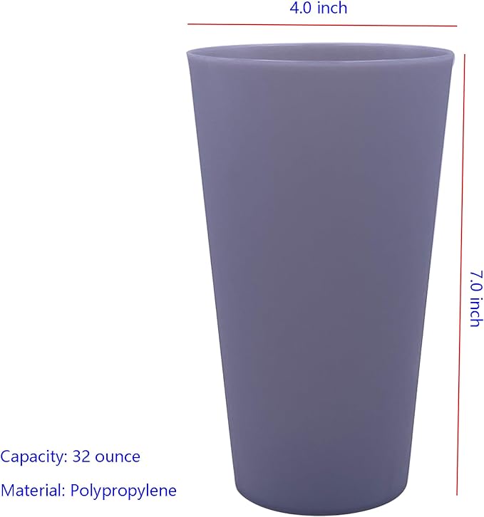 32 oz Plastic Cups Reusable, Unbreakable Plastic Tumblers set of 8, BPA Free Durability & Dishwasher Safe Eco-Friendly Drinks Cup for Kitchen, Home, Office, Outdoor (Grey Stone)