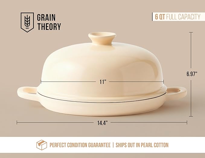 Kook Bread Oven, with Lid and Handles, Enameled Cast Iron Pan and Ceramic Lid, For Baking, Cooking, Roasting and more (Ivory)