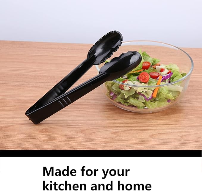24 Pieces Disposable Serving Tongs, 9" Heavy-Duty Plastic Utensils, BPA-Free, Scalloped Grip Salad Tongs, Perfect for Buffets, BBQ, Parties & Catering, Black