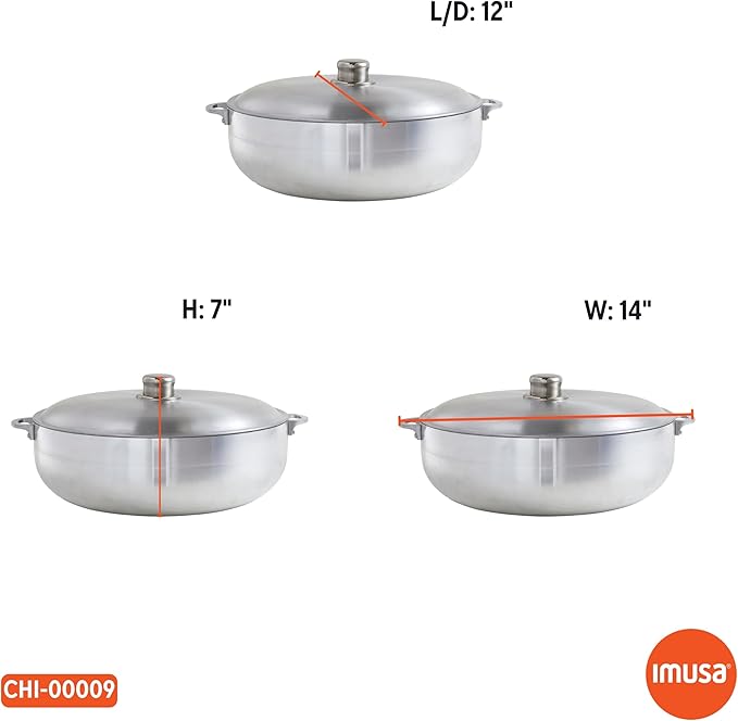 IMUSA Traditional Polished Aluminum Caldero (Dutch Oven) with Lid, 6.9 Quarts, Polished Aluminium