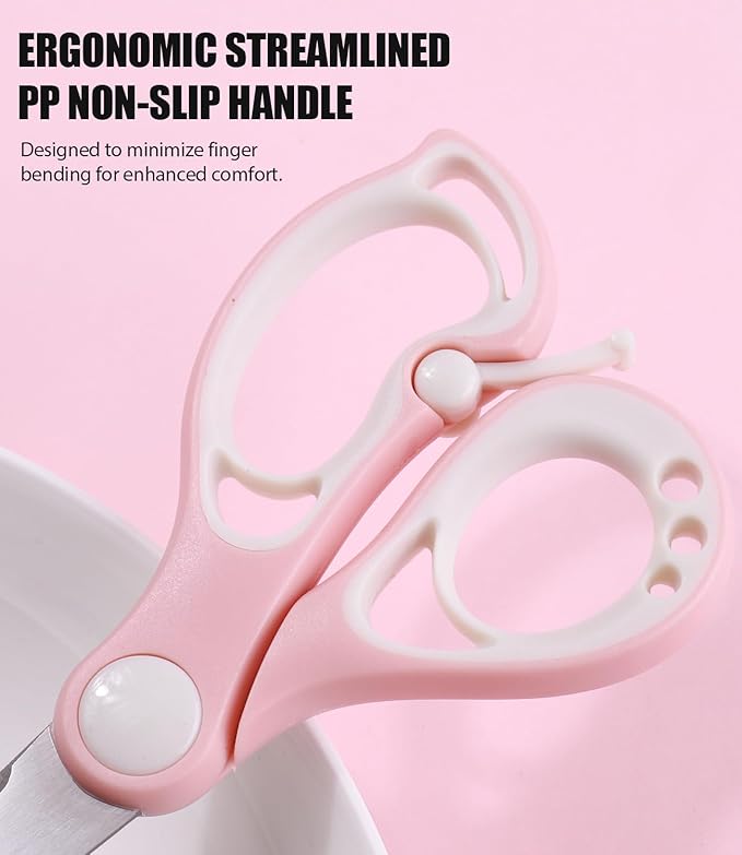 Baby Food Scissors Kicthen Shears - Portable Cute Kitchen Scissors with Dust Cover and Storage Travel Case - Ideal for Cutting Meat, Chicken, Vegetables, Fruits