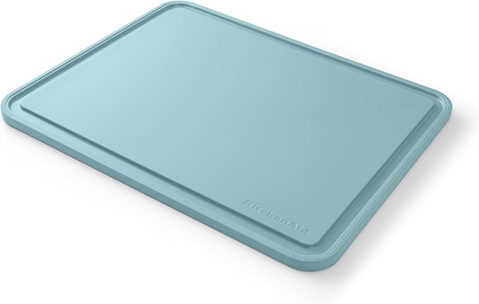 KitchenAid Classic Plastic Cutting Board with Perimeter Trench and Non Slip Edges, Dishwasher Safe, 11 inch x 14 inch, Blue