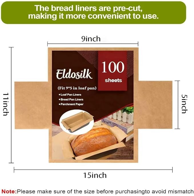 100 Pcs Unbleached Parchment Paper Loaf Pan Liner - Precut 9''x5'' Non-Stick, Fits 8.5''x4.5''/10''x5'' Loaf Pans, Heat-Resistant 430°F BPA-Free Food-Safe for Bread Baking (No Trimming)