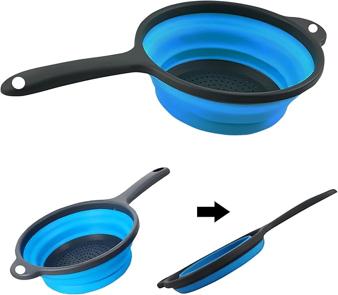 Kitchen Collapsible Colanders Set,Collapsible Colanders with Handles,Dishwasher Safe,Space-Saver Folding Strainer Colander for Draining Pasta Vegetable Fruits (Blue)