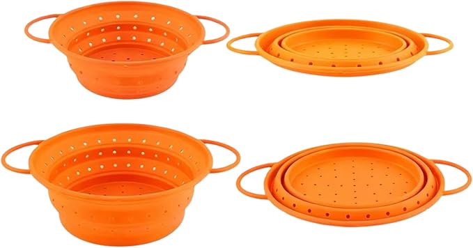 Silicone Colander, Collapsible Colander, Kitchen Food Strainer, Colander with Handles, Space-Saving Design, 2-pack