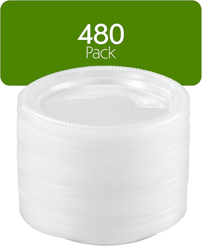 PLASTICPRO 480 Pack Clear Plastic Plates 9 Inch Bulk Pack Durable Disposable Plastic Dinner Plates for Parties Events BBQ