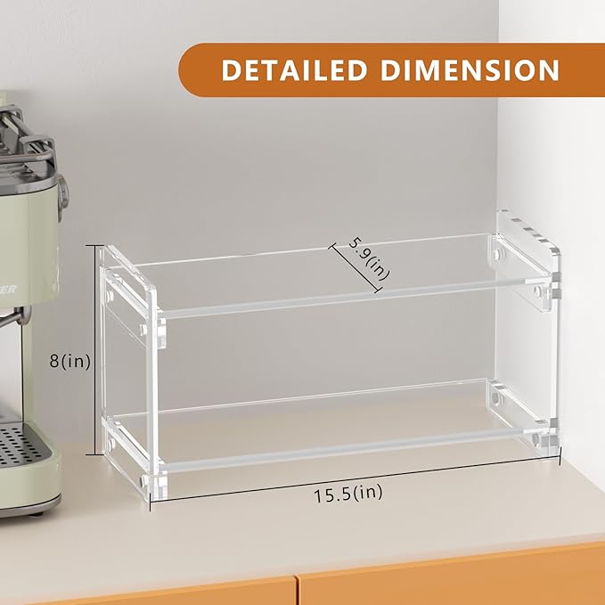Coffee Station Organizer Countertup: Coffee Bar Accessories - 2 Tier Kitchen Acrylic Storage Shelf for Placing Mugs Beans Syrup Cups Stirrers