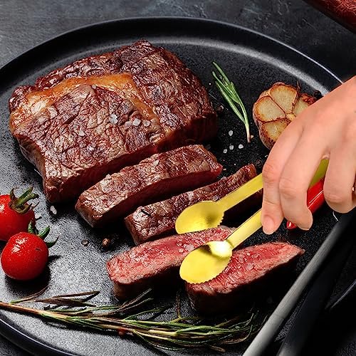 JCREN 12 Pcs Gold Tongs - Stainless Steel Serving Tongs for Food, Appetizers, Desserts - 4.9inch