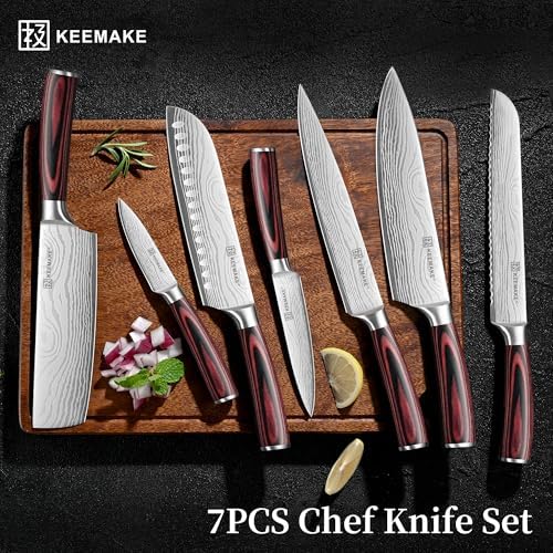 KEEMAKE 7 Pieces Kitchen Knife Set, Professional Ultra Sharp Chef Knife Set