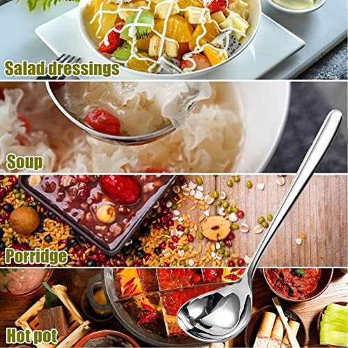 Comicfs 2 Pack Gravy Ladle, SUS 304 Stainless Steel Soup Ladle, Small Soup Ladles, Sauce Ladles, Small Serving Ladle, Solid Serving Spoon 8-Inch (Silver)