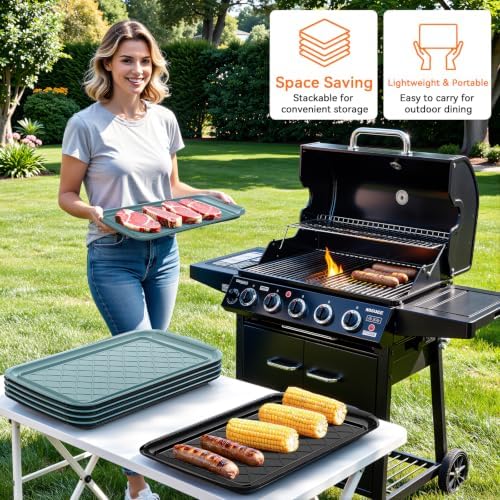 Grilling Prep & Serve Trays for Party Set of 4, Large BBQ Serving Platters
