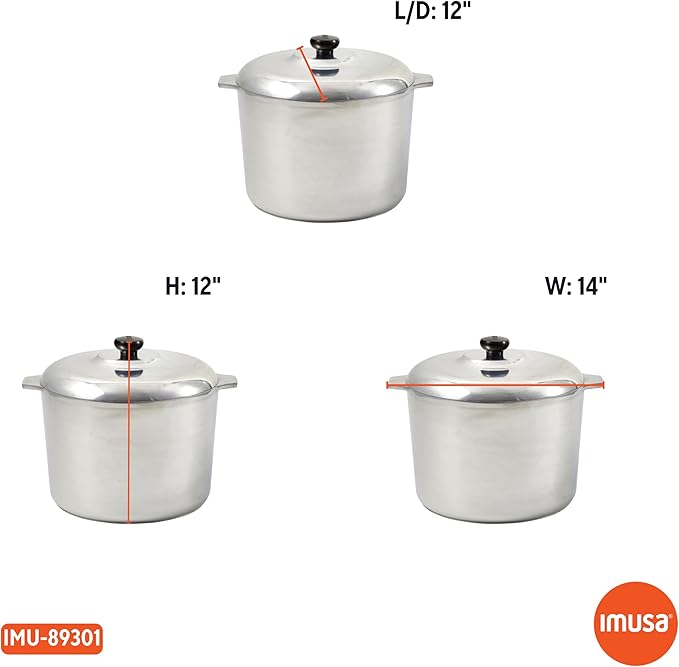 IMUSA USA Heavy Duty Cajun Aluminum Stock Pot 14 Quart, Silver