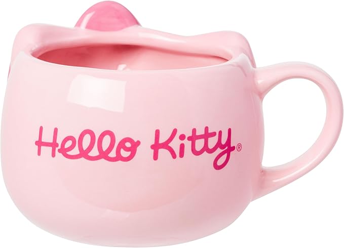Silver Buffalo Sanrio Hello Kitty Pink Face and Bow Ceramic 3D Sculpted Mug, 20 Ounces, Limited Edition