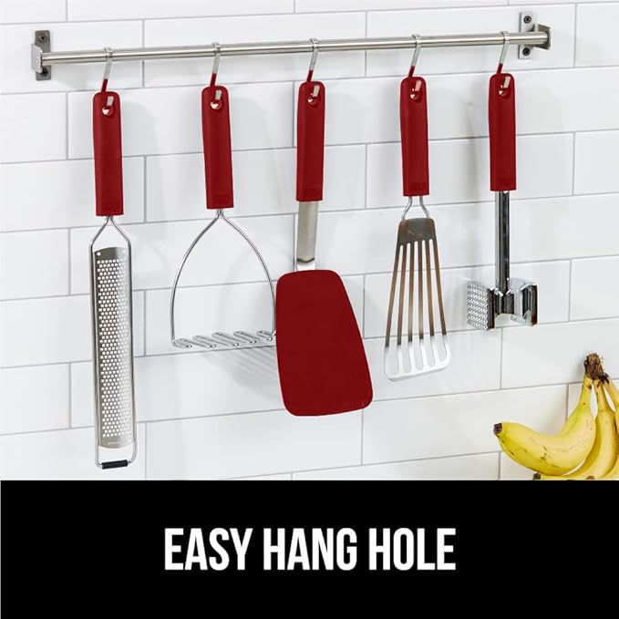 GORILLA GRIP Food Grade Flexible Silicone Spatula, 2 Pack, Heat Resistant Head for Nonstick Frying Pan, Patented Soft Rubber Handle for Comfort, Non-Scratch Kitchen Turner, Flip Eggs, 11.6 in, Red