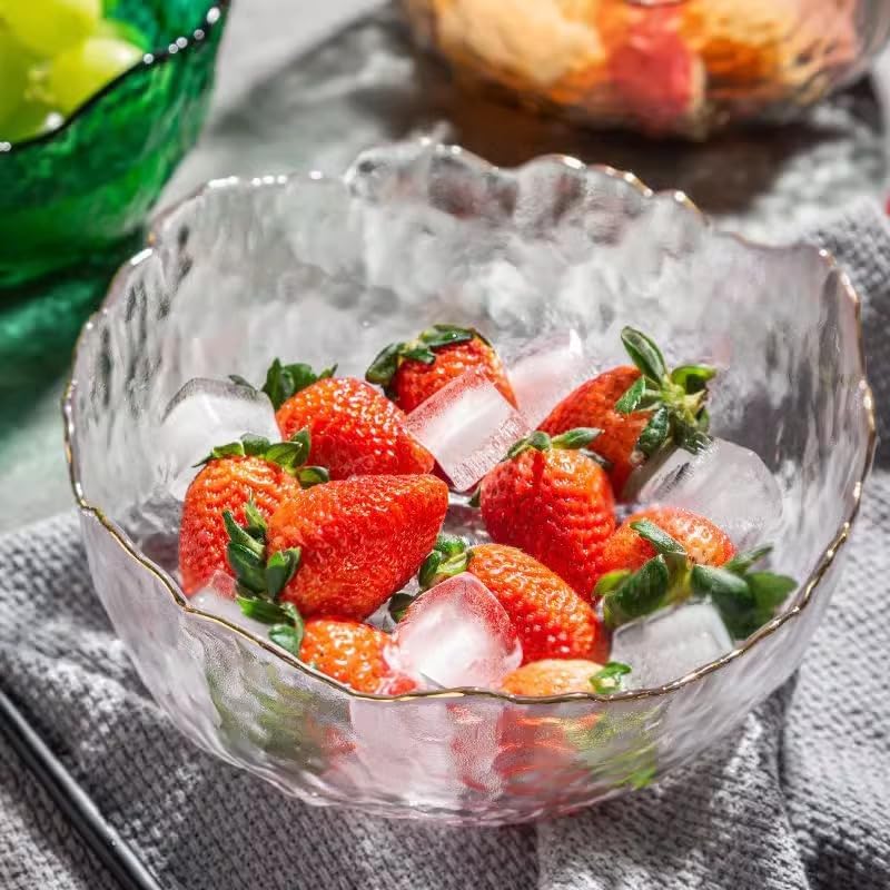 Glass Bowl for Salad Candy Fruit, Decorative Bowl-Crystal Clear Gold, 6.5"