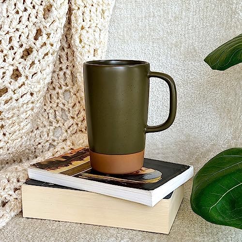 Mora Ceramics Large Tea Mug with Loose Leaf Infuser and Ceramic Lid, 18 oz, Portable, Microwave and Dishwasher Safe, Tall Coffee Cup - Rustic Matte Ceramic Glaze, Modern Herbal Tea Strainer, Olive