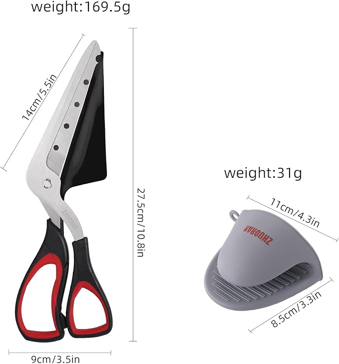 Pizza Scissors, Pizza Cutter with Shovel, Food-Grade Sharp Stainless Steel Blade and Soft Grip Handle, Multifunctional Kitchen Scissors, 27cm (black)