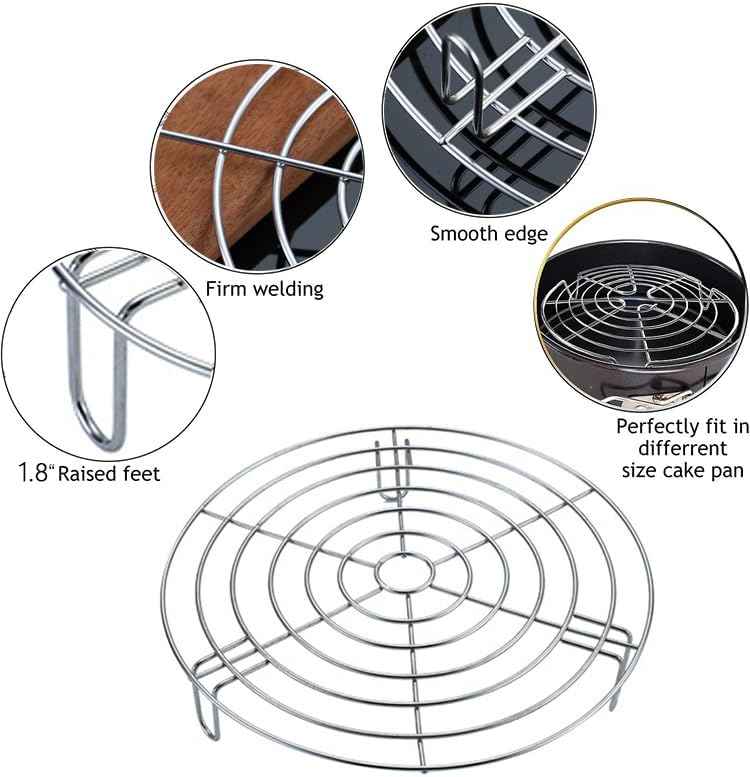 Bacon Cooking Rack for Oven Use Dia 9.4" Wire Cooling Racks for Baking Round 304 Stainless Steel Wire Cooking Racks/Carbon Baking Net/Grill/Pan Grate with Legs (Height 1.8",9.4"/24cm)